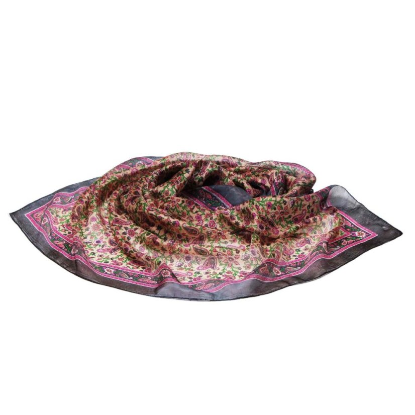 Seidentuch mit Aufdruck beige-rosa-dunkelgrau