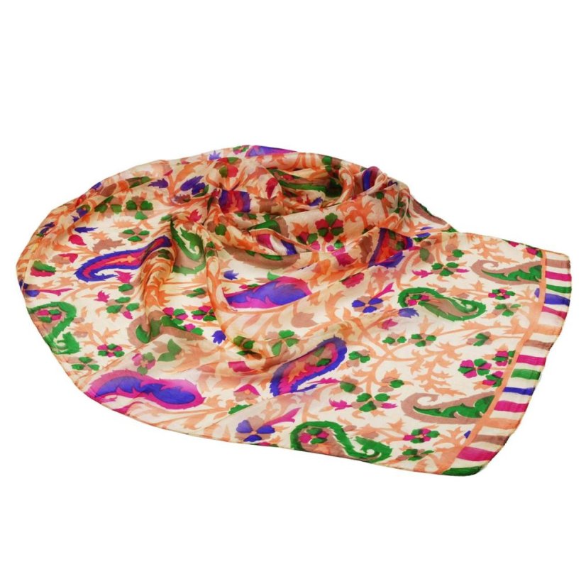 Hedvábná šála s potiskem světle zlatá se světle oranžovou