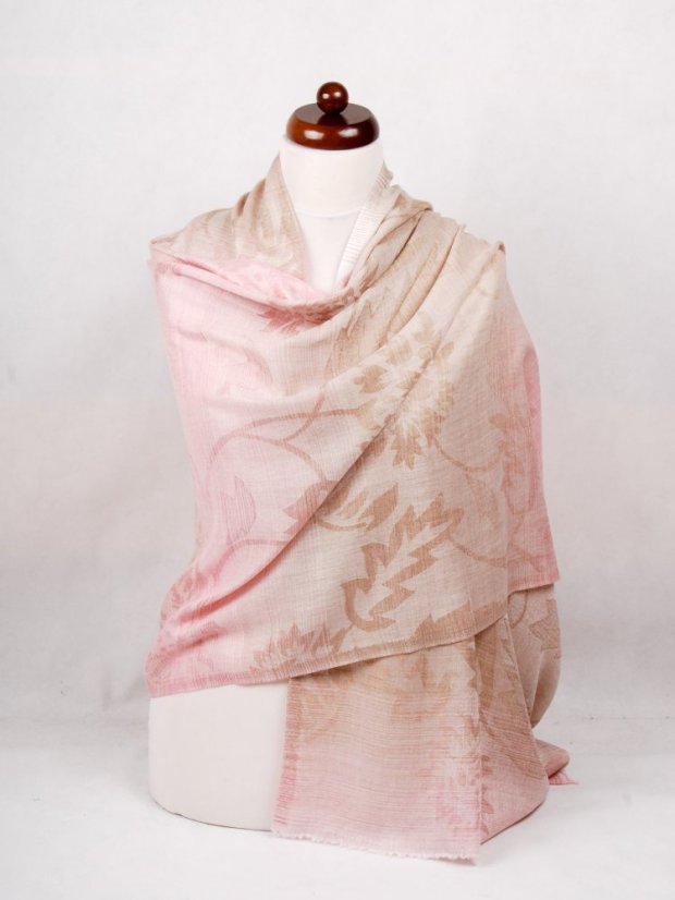 Kaschmirische Pashmina exklusiv creme mit Hellrosa und Graubraun