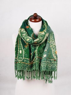 Šál z merino vlny s vyšívaním zelený