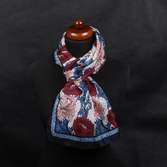 Hodvábny šál s potlačou veľký s šedomodrou a svetloružovou farbou