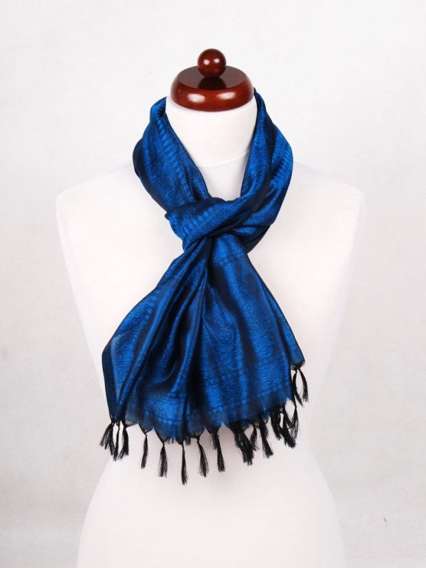 Seidenschal aus Varanasi schwarz-blau