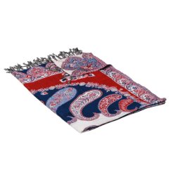 Prostříhávaná šála z viskózy tmavě modro-červeno-bílá