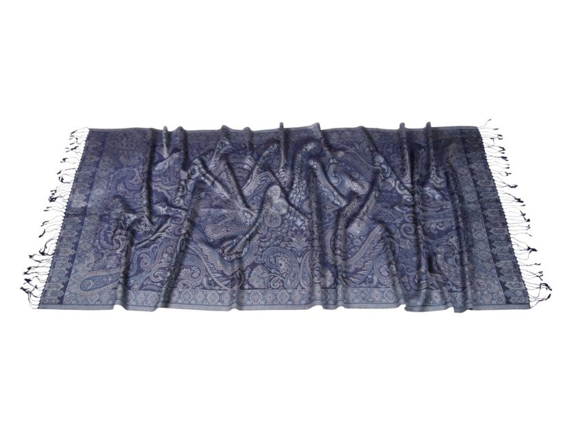 Hedvábná šála Super velká tmavě modro-stříbrná