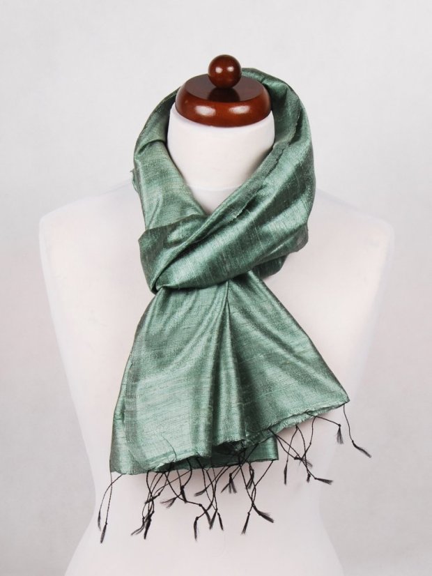 Schal aus Rohseide hellgrün-grau