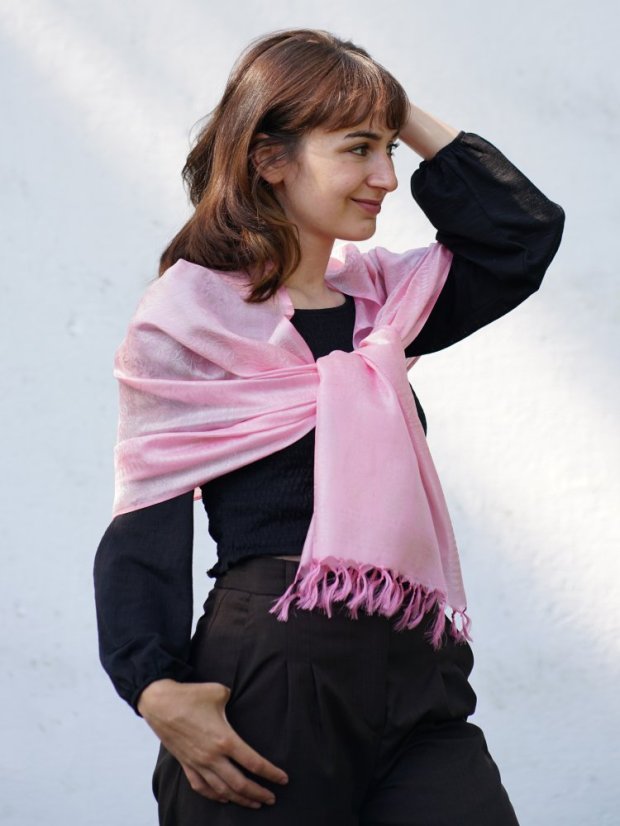 Seidenschal aus Varanasi rosa-cremefarben