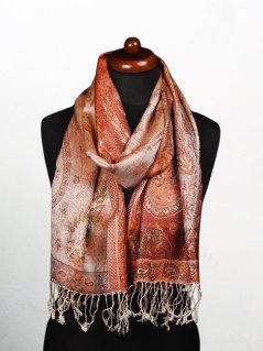 Hodvábny šál Super stredný smotanový s červenou farbou