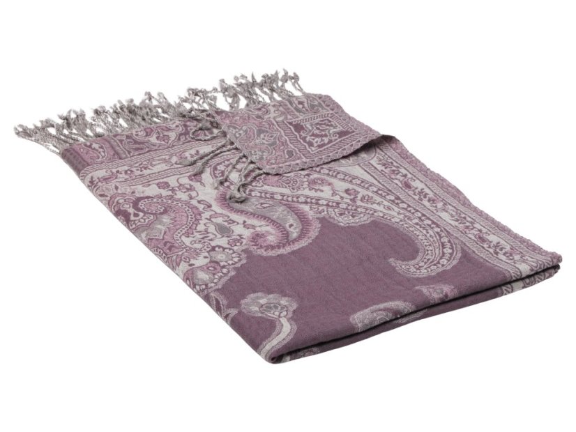 Šála z merino vlny šedofialovo-smetanová