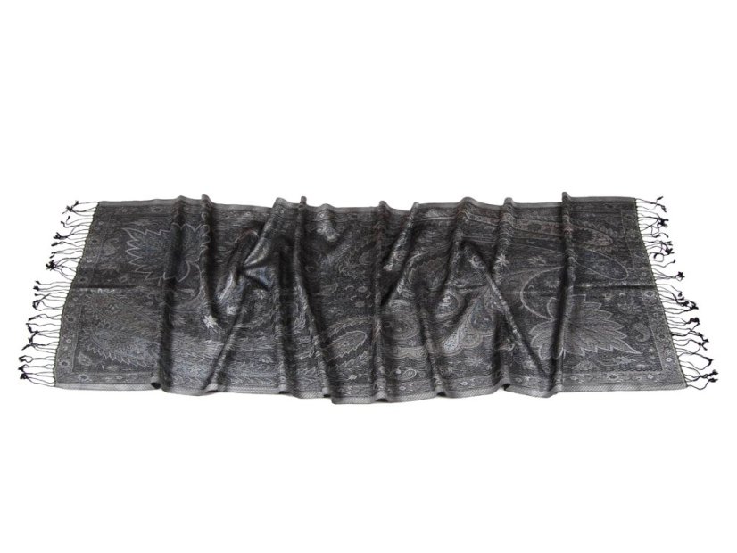 Hodvábny šál Super Tsering stredný čierno-strieborný