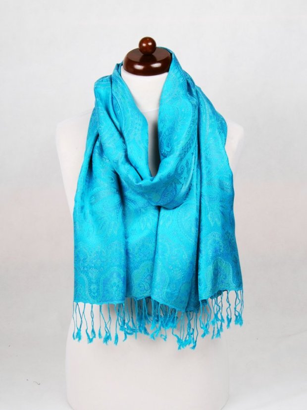 Hedvábná šála Super velká tyrkysová s modrou