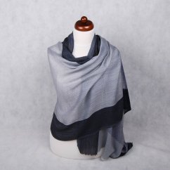 Pashmina aus Kaschmirwolle grau mit Dunkelblau und Schwarz