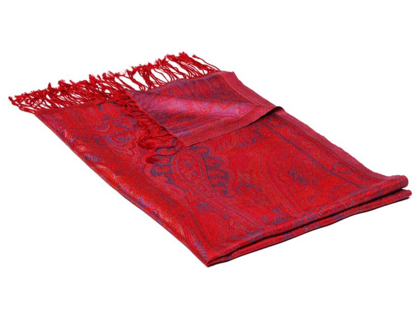 Seidenschal Super groß rot mit Türkis und Orange