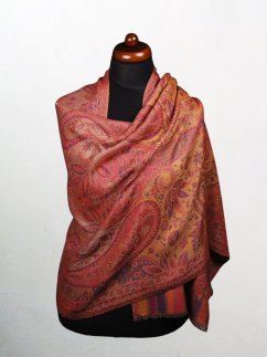 Kašmírská vlněná pašmína Khani Jamavar exclusive růžová se žlutou