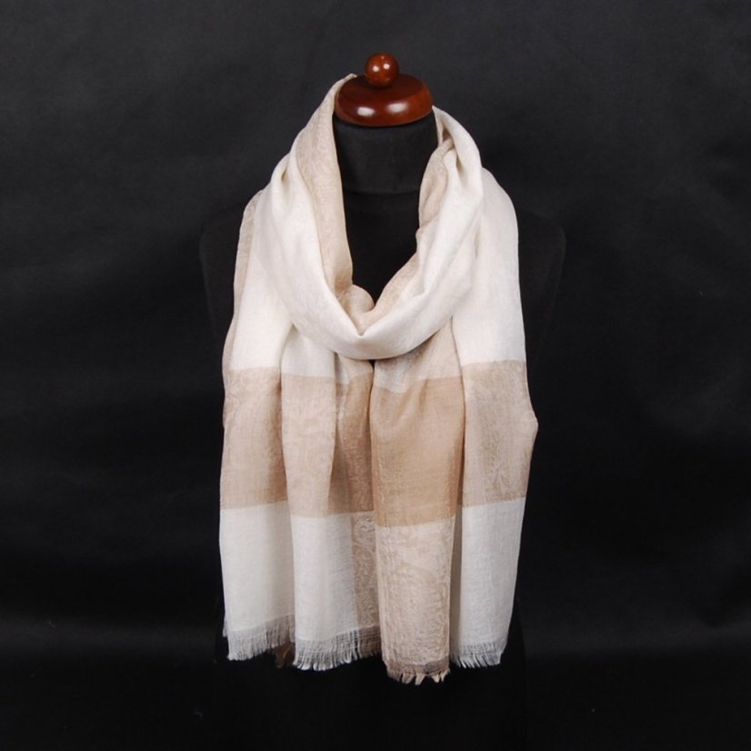 Originálna kašmírová pašmína smotanová so svetlohnedou farbou