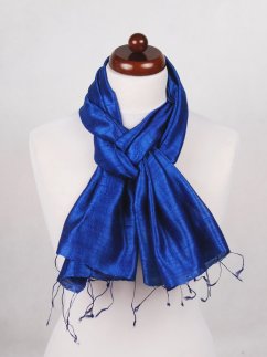 Šál zo surového hodvábu modrý