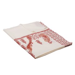 Kašmírska ručne vyšívaná pašmína smotanová s tmavočervenou a žltou farbou