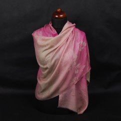 Kašmírská vlněná pašmína exclusive s růžovou