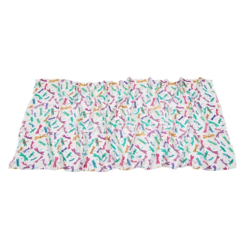 Šála z viskózy tenká bílá se zelenou a fialovou