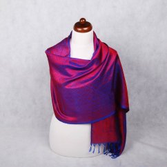 Hedvábná šála z Váránasí modro-červená