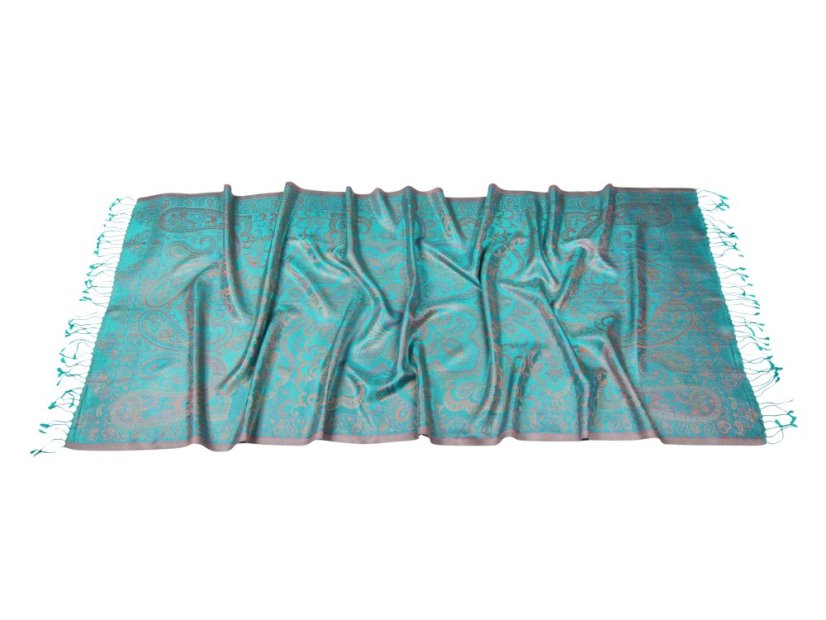 Hedvábná šála Super velká tyrkysovozelená s růžovou