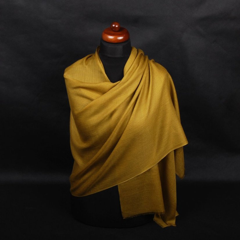 Pashmina-Wollschal Self in dunkler Goldfarbe mit Grün-Stich