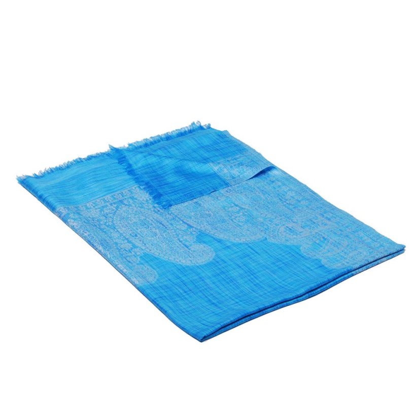 Schal aus Viskose und Seide mit Ornamenten Tsering hellblau mit Weiß