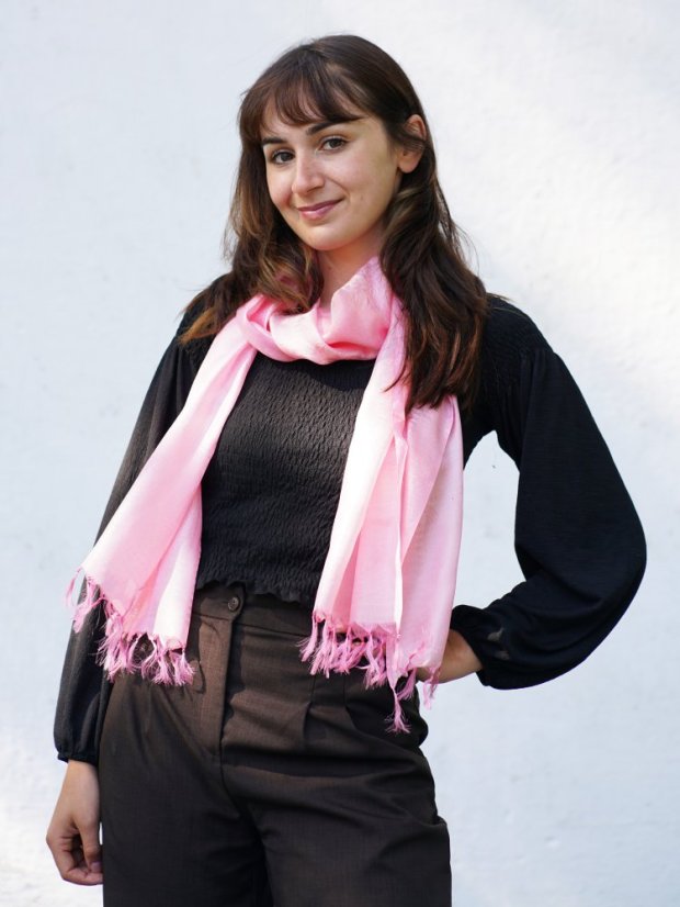 Seidenschal aus Varanasi rosa-cremefarben