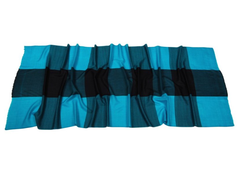 Kaschmirische Pashmina exklusiv kariert türkis-schwarz