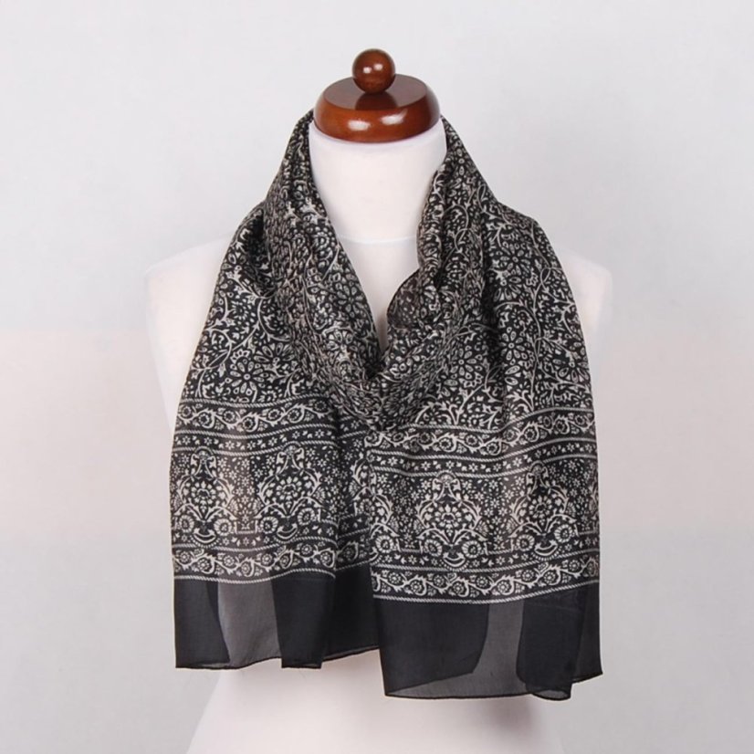 Hedvábná šála s potiskem Maya černo-smetanová