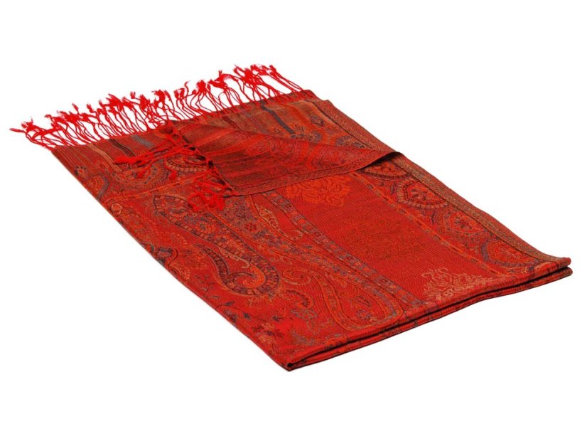 Schal aus Viskose und Seide rot mit Dunkelgrün