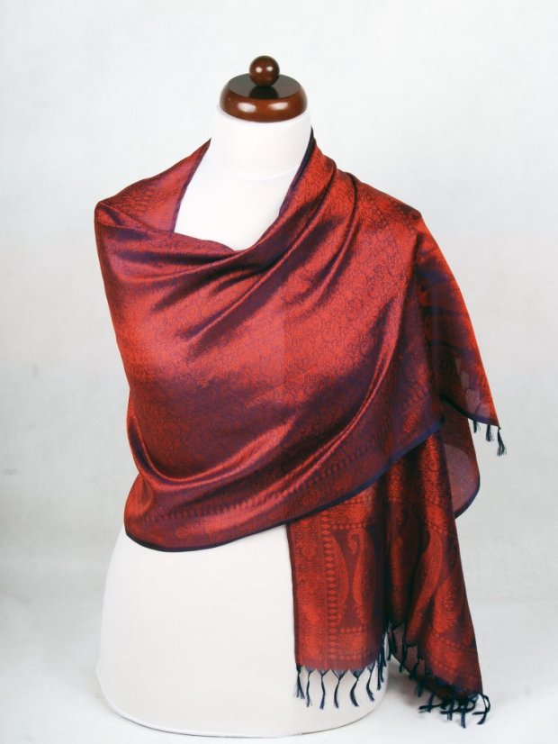 Seidenschal aus Varanasi dunkelblau-braun