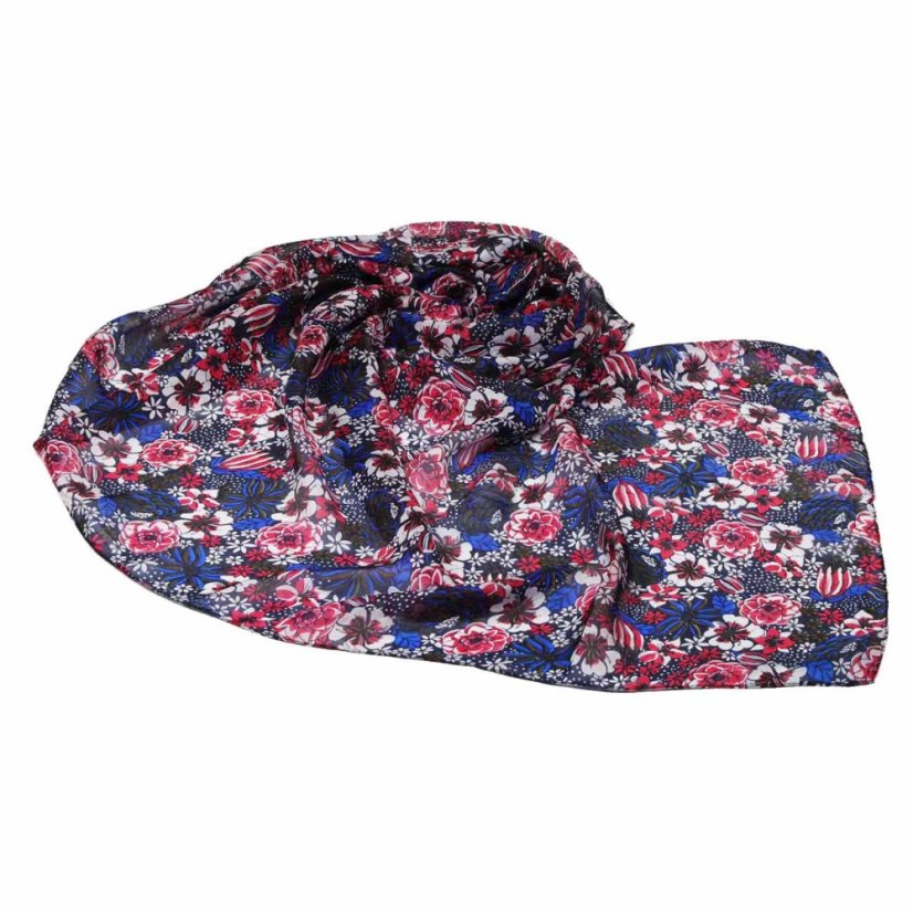 Seidenschal mit Aufdruck schwarz-weiß mit Rot