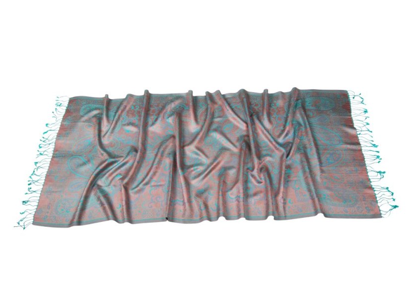 Hedvábná šála Super velká tyrkysovozelená s růžovou