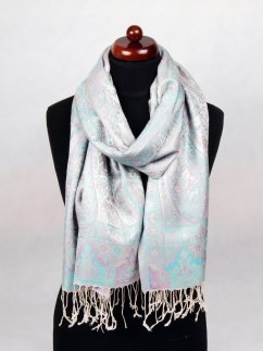 Hodvábny šál Super veľký smotanovo-tyrkysový