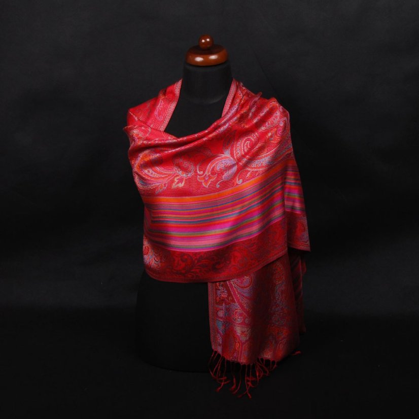 Hodvábny šál Super stredný červený s ružovou