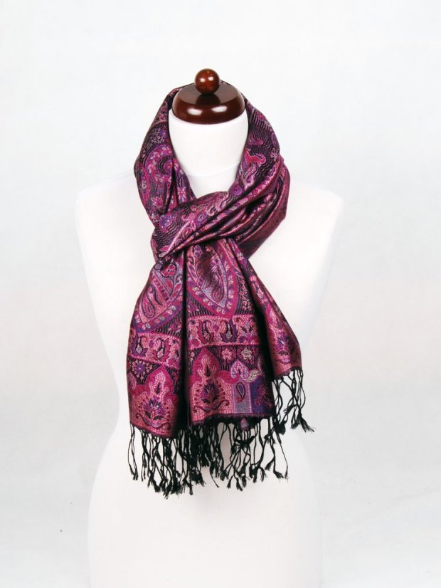 Hodvábny šál Super veľký čierno-fialový