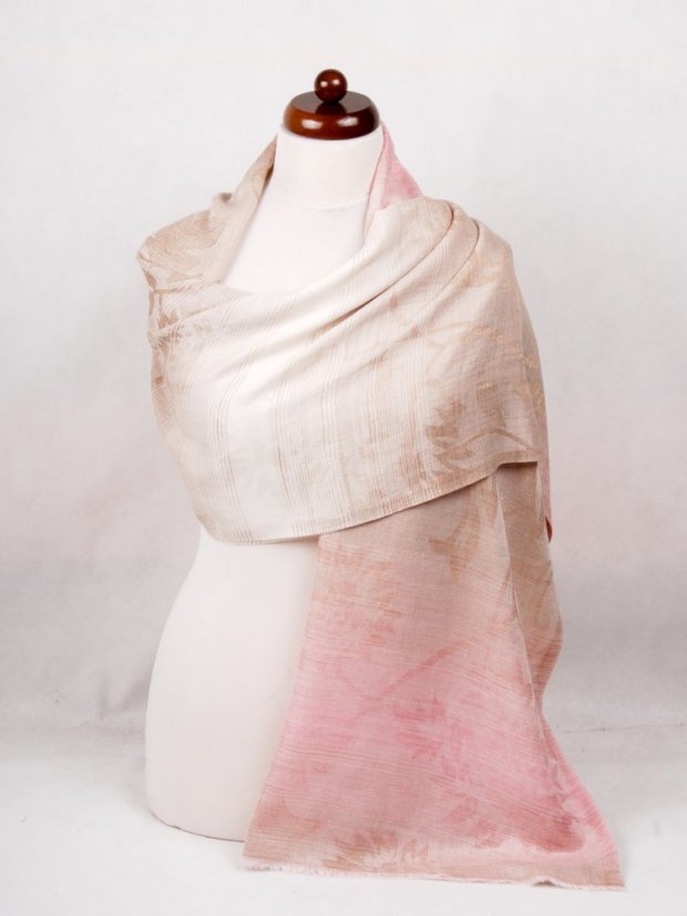 Kaschmirische Pashmina exklusiv creme mit Hellrosa und Graubraun