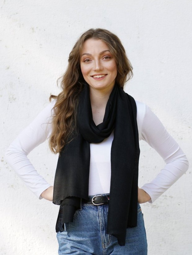 Kašmírská vlněná pašmína Self černá