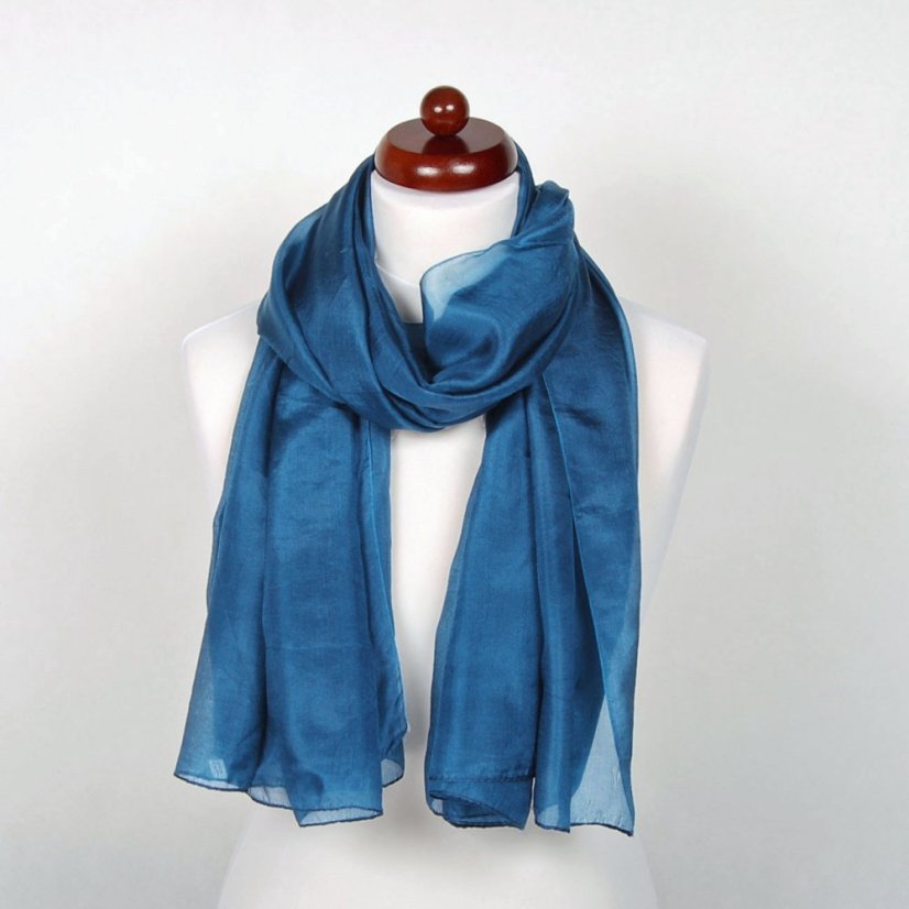 Hodvábny šál veľký šedomodrý s nádychom do petrolejovej farby