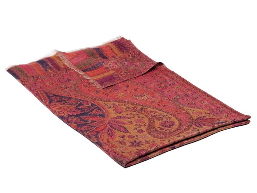 Kašmírská vlněná pašmína Khani Jamavar exclusive růžová se žlutou