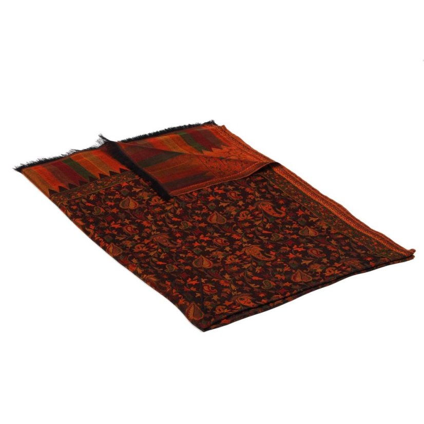 Schal aus Viskose und Seide Khani Jamawar schwarz mit Kupfer-Farbe