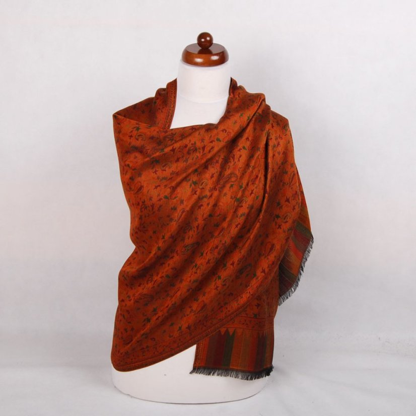 Schal aus Viskose und Seide Khani Jamawar schwarz mit Kupfer-Farbe