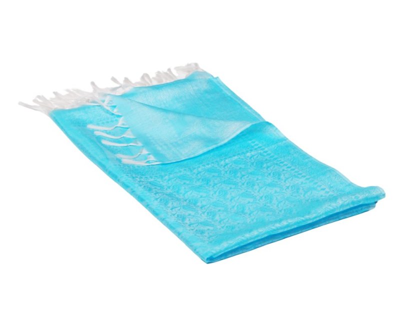 Hedvábná šála z Váránasí světle tyrkysovo-bílá