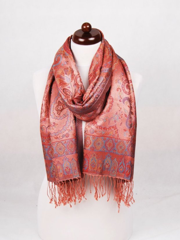 Seidenschal Super groß in Lachs-Farbe mit Türkis