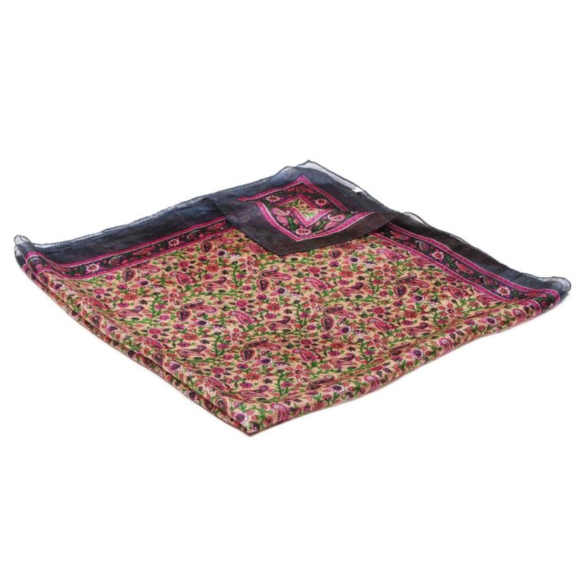 Seidentuch mit Aufdruck beige-rosa-dunkelgrau