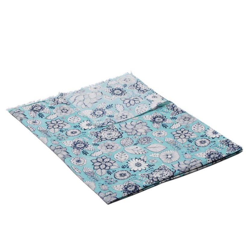 Bavlněná šála světle zelená s tmavě modrou