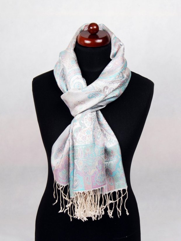 Seidenschal Super groß cremefarben-türkis