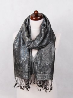 Seidenschal Super mittelgroß Tsering in Schwarz und Silber-Farbe