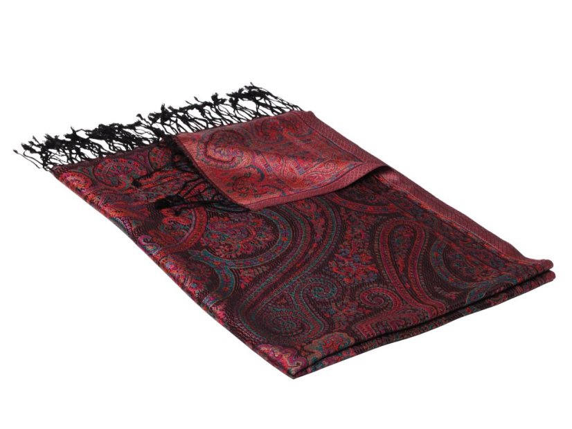 Hedvábná šála Super velká černá s magentou a tmavě zelenou