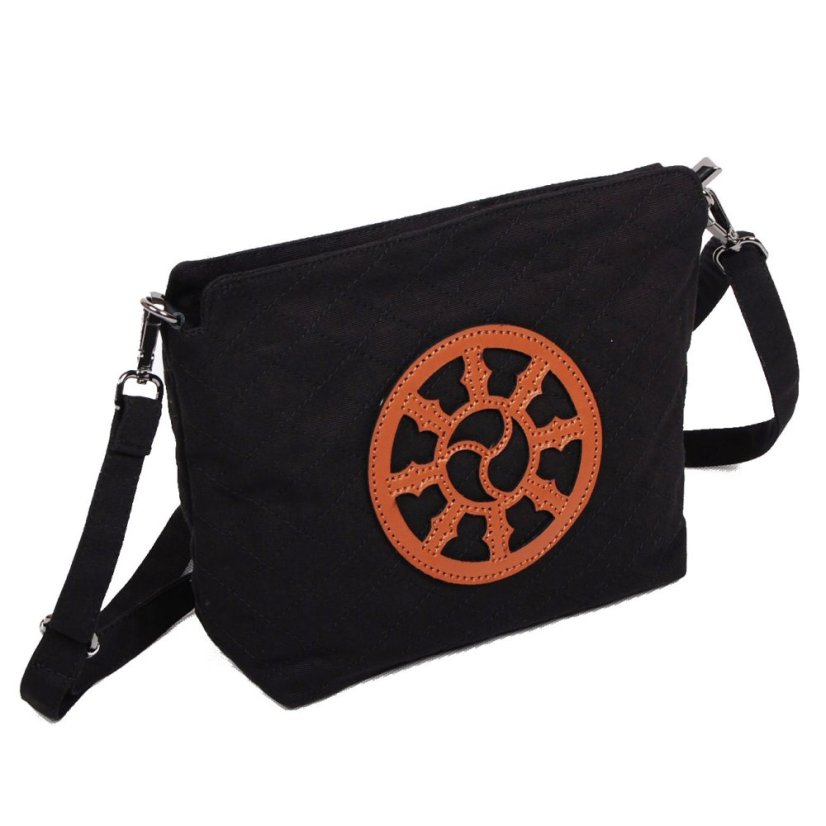 Tibetische Handtasche crossbody Tharpa Khorlo schwarz